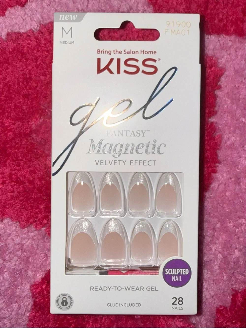 New KISS Gel Fantasy Magnetic Velvety Effect Press-On Nails Medium 28 Count
